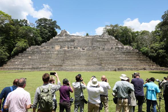 CHIQUIBUL, BELIZE - MARCH 21: A general view of the media as Prince William, Duke of Cambridge and Catherine, Duchess of Cambridge visit Caracol Mayan archaeological site in the Chiquibul Forest on the third day of a Platinum Jubilee Royal Tour to the Caribbean on March 21, 2022 in Chiquibul, Belize. The Royal couple are on the first leg of a Caribbean Tour that takes in Belize, Jamaica and The Bahamas.  (Photo by Chris Jackson/Getty Images)