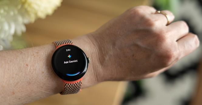 Google Pixel Watch 2 on wrist showing Gemini Assistant.