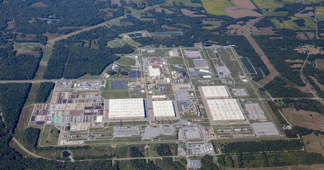 The former Paducah Gaseous Diffusion Plant in far western Kentucky, viewed from above.