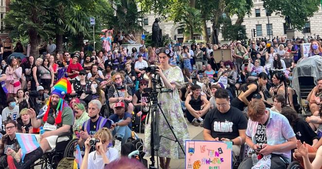 The London Trans Pride march in central London (Chloe Dall’Olio)