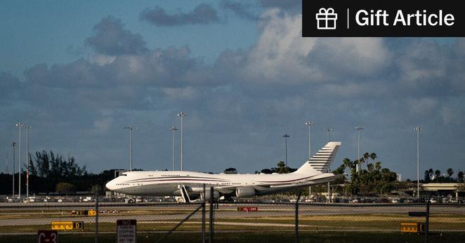The Boeing 747-8 from Qatar at Palm Beach International Airport in Florida after President Trump took a tour of the plane in February. Renovation will begin soon at a Texas facility known for secret technology projects.