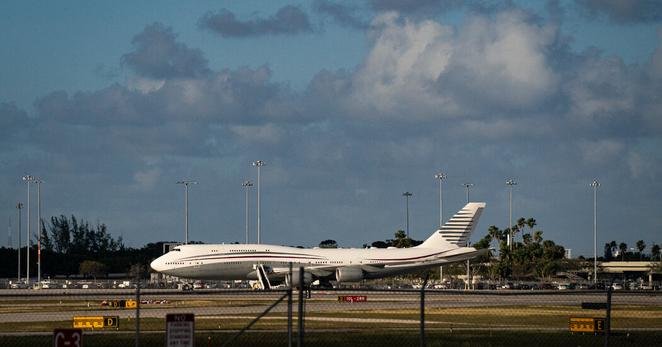 The Boeing 747-8 from Qatar at Palm Beach International Airport in Florida after President Trump took a tour of the plane in February. Renovation will begin soon at a Texas facility known for secret technology projects.