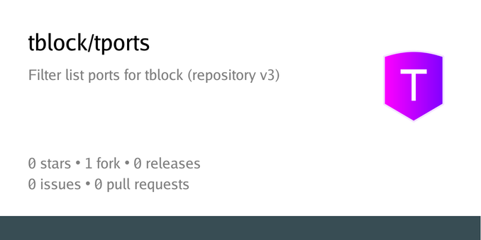 Summary card of repository tblock/tports