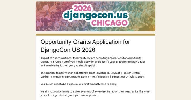 Opportunity Grants Application for DjangoCon US 2026