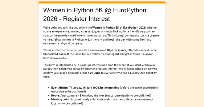 Women in Python 5K @ EuroPython 2026 - Register Interest