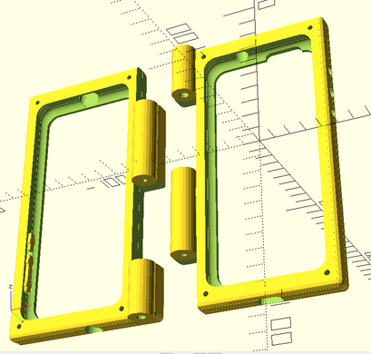 frames for two pinephones in a hinged configuration