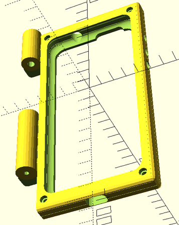 front of a half of a dual pinephone folding case showing the recesses for screw cap heads