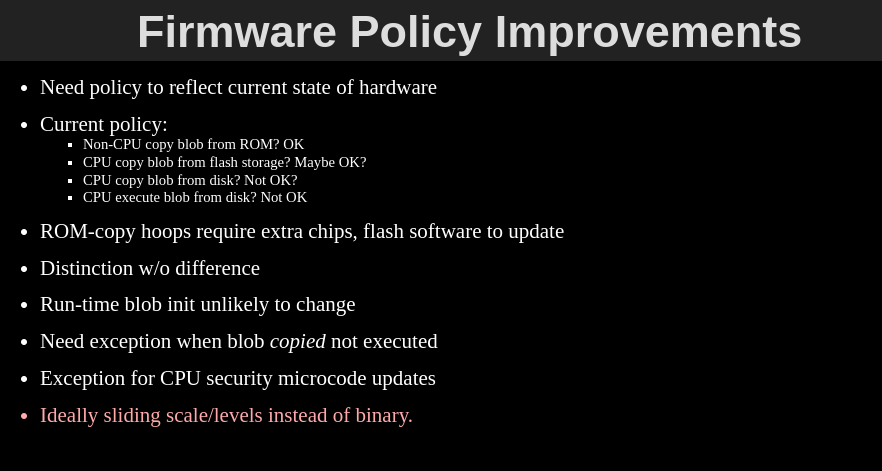 Screenshot from "Firmware policy improvements" slide