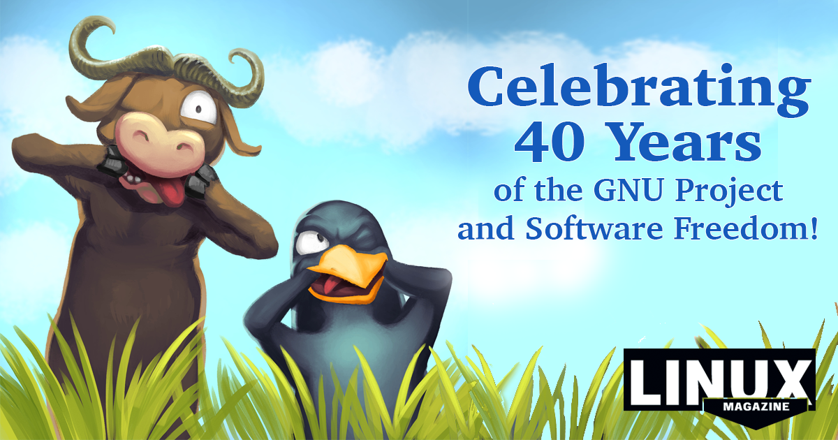 (image of a gnu and a penguin standing in grass making silly faces) Celebrating 40 Years of the GNU Project and Software Freedom!