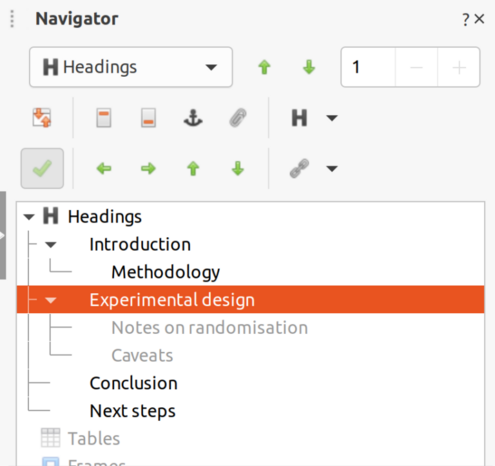 Screenshot of improved LibreOffice Outline Folding display