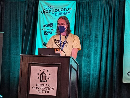 Peter Grandstaff on the DjangoCon US 2023 stage