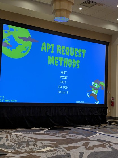 A slide showing API request methods: get, post, patch, put, and delete