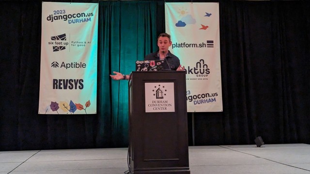 Chaim on the DjangoCon US 2023 stage