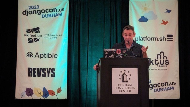 Chaim on the DjangoCon US 2023 stage