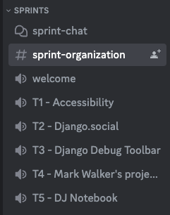 Discord sprints channels for django con US