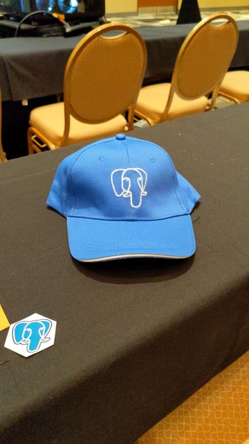 Blue hat with elephant on it, the PostgreSQL logo