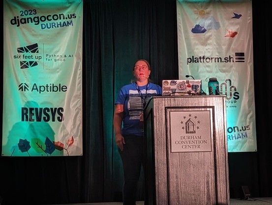 Elizabeth on the DjangoCon US 2023 stage