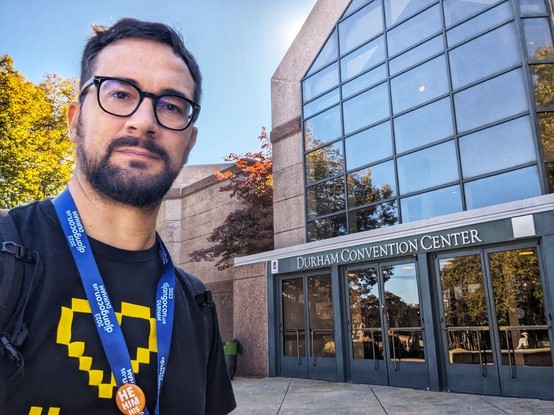 Paolo in front of Durham Convention Center