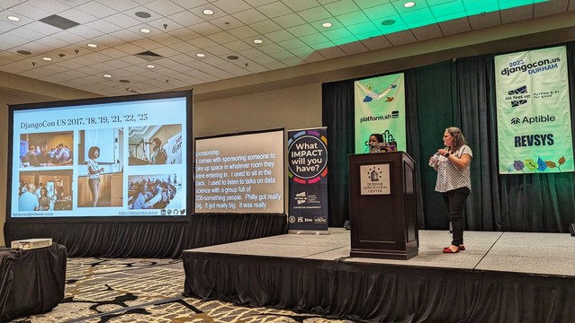 Dawn and Rachell on the DjangoCon US 2023 stage