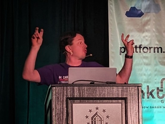 Tim on the DjangoCon US 203 stage