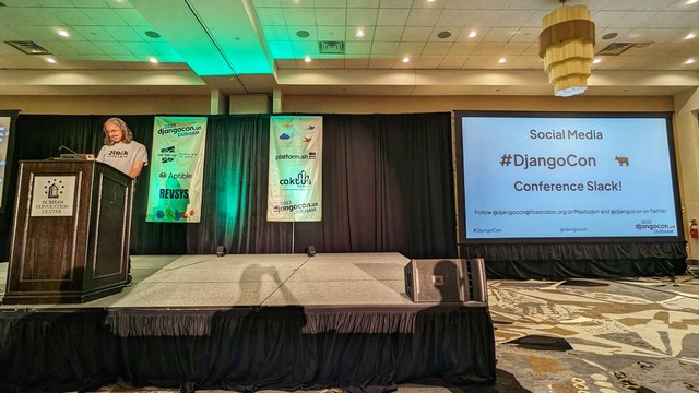 Peter on the DjangoCon US 2023 stage