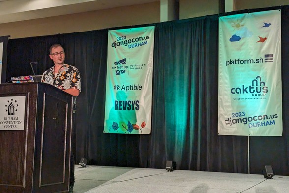 Thibaud on the DjangoCon US 2023 stage