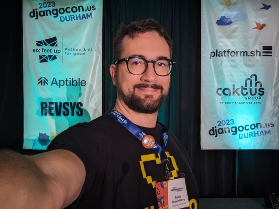 Paolo and Nathan on the DjangoCon US 2023 stage