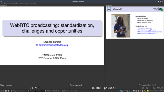 Preview of a presentation called "WebRTC Broadcasting: standardization, challenges and opportunities"