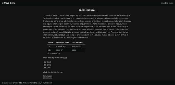 a tester webpage, in dark mode.