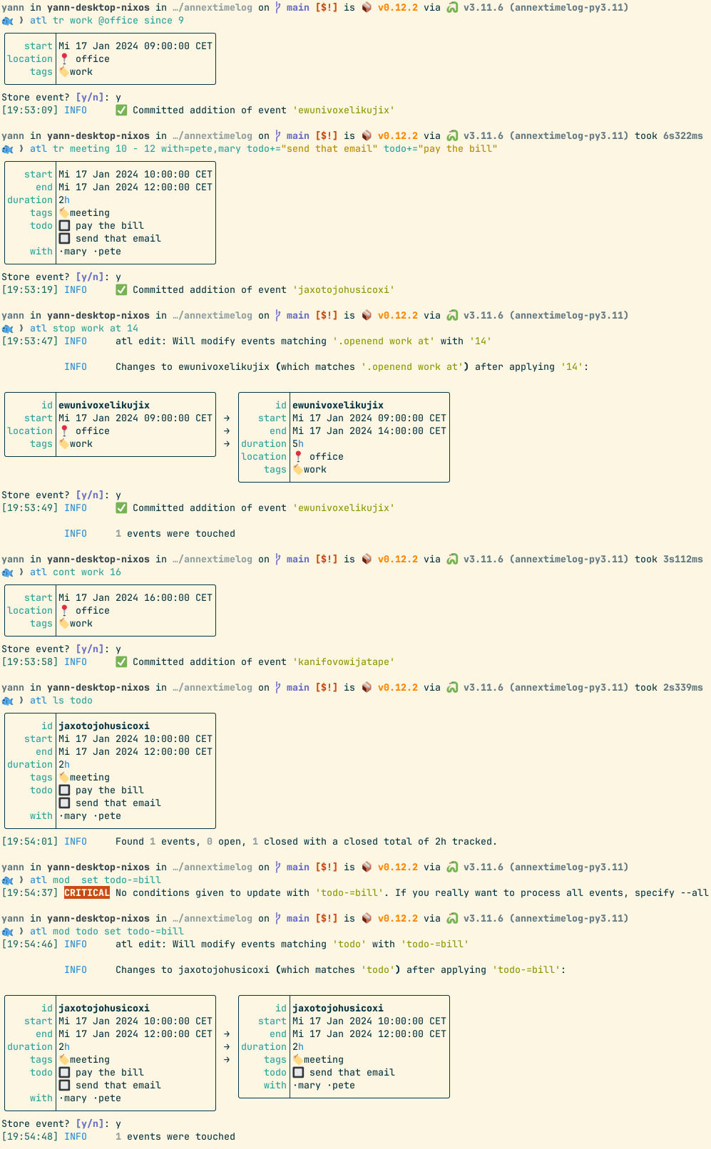 annextimelog workflow terminal screenshot