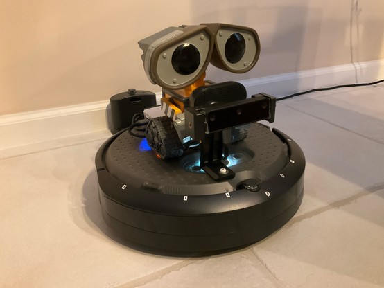 Shows robot Wali consisting of WALL-E character mounted on an iRobot Create3 ROS 2 robot.