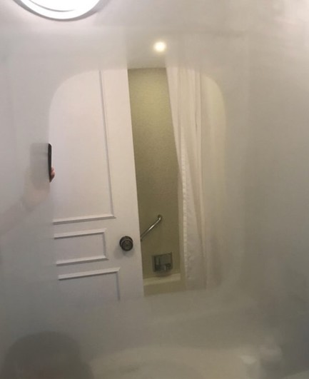 fogged mirror with the center part un-fogged