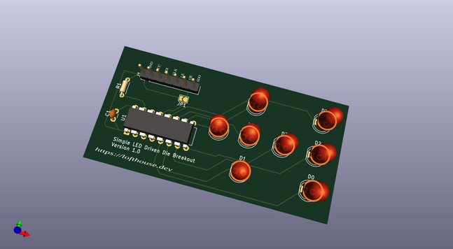 KiCad 3D rendering of PCB