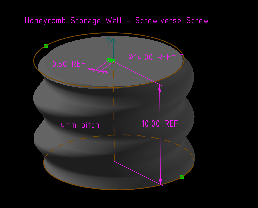 solvespace screenshot, showing a short smooth screw made like this:

- make a 15mm circle, 0.5mm offset from center
- twist-extrude it 10mm with a 4mm pitch

At the top, a small chamfer is removed for easier insertion into threaded holes.