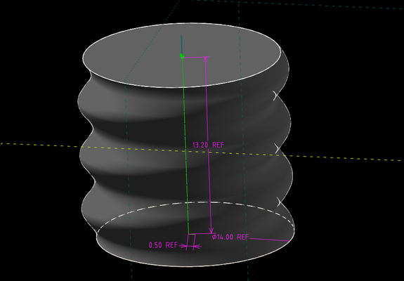 simple thread made in SolveSpace. A 0.5mm off-center circle (14mm) is rotated while extruding (13.2mm).
