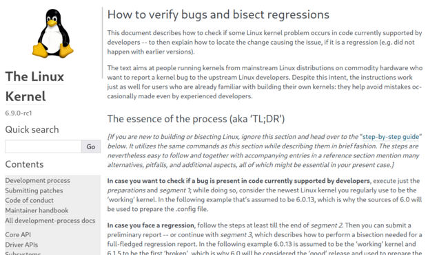Screenshot of https://docs.kernel.org/admin-guide/verify-bugs-and-bisect-regressions.html