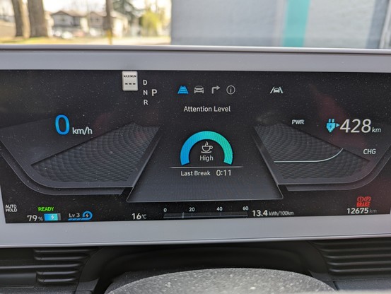 Dashboard view of Hyundai ioniq5.
79% battery level
Estimated range 428 km