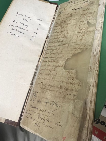 Old book with handwritten old German letters from 1464