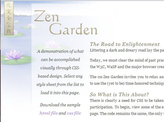 A screenshot of the Zen Garden website 