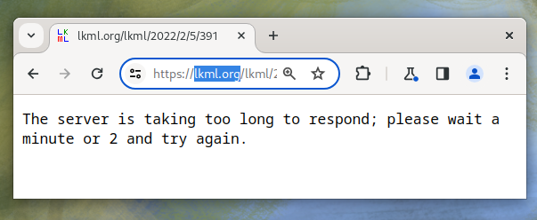 Picture of a query on the 3rd party archive lkml.org that does not work currently