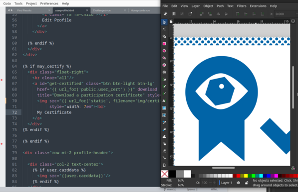 A screenshot of Sublime Text editor and Inkscape