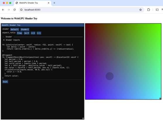 Screenshot showing the wegpu shader toy in much higher res than the video...