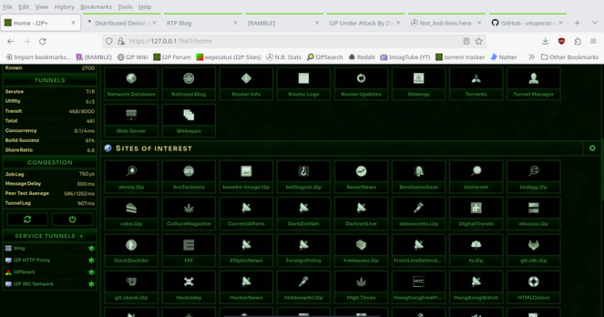 i2p sites of interest bookmarked in i2p+ console
