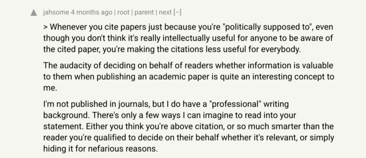 

> Whenever you cite papers just because you're 