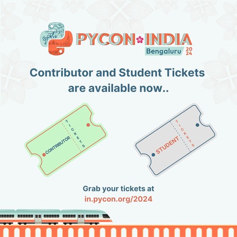 PYCON INDIA BENGALURU 2024
Contributor and Student Tickets are available now ….
Grab your tickets at
in.pycon.org/2024
