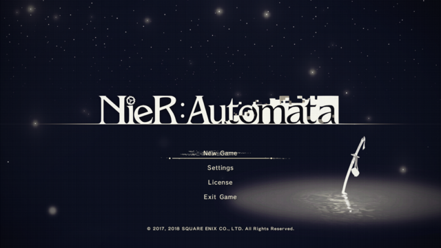 NieR:Automata title screen after save file deletion