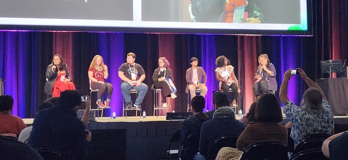Photo of the python diversity and inclusion panelists on stage