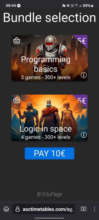 Screenshot showing a bundle screen that you have to pay for