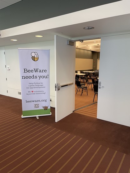 A pull up banner advertising BeeWare at the PyCon US sprints.