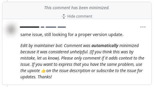 A GitHub comment saying 
